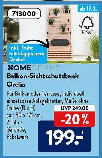 Aldi Süd Home Deluxe Balkon-sichtschutzbank Orelia Angebot