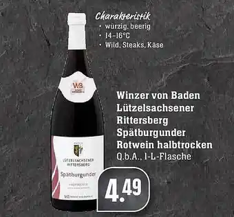 E-Center Winzer Von Baden Lützelsachsener Rittersberg Spätburgunder Rotwein Halbtrocken Angebot