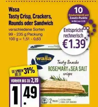 Edeka Wasa Tasty Crisp, Crackers, Rounds Oder Sandwich Angebot