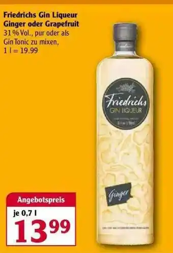 Globus Friedrichs Gin Liqueur Ginger Oder Grapefruit Angebot