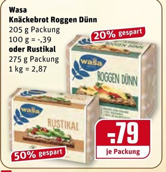 REWE Wasa Knäckerbrot Roggen Dünn oder Rustikal Angebot