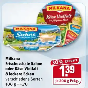 REWE Milkana Frischeschale Sahne oder Käse Vielfalt 8 leckere Ecken Angebot