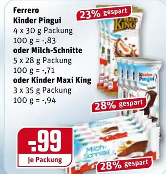 REWE Ferrero Kinder Pingui oder Milch-Schnitte oder Kinder Maxi King Angebot