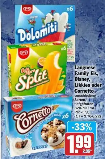 Hit Langnese Family Eis, Disney, Likkies Oder Cornetto Angebot