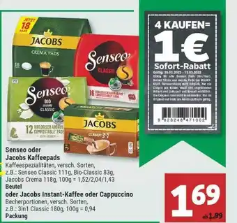 Marktkauf Senseo Oder Jacobs Kaffeepads Oder Instant-kaffee Oder Cappuccino Angebot