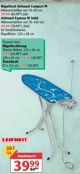 Globus Bügeltisch Airboard Compact M Oder Express M Solid Leifheit Angebot