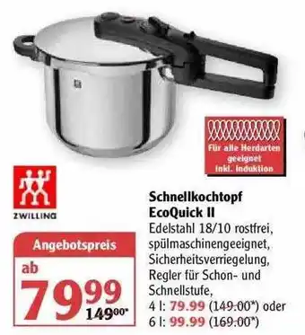 Globus Zwilling Schnellkochtopf Ecoquick II Angebot