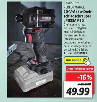 Lidl Parkside Performance 20-v-akku-drehschlagschrauber „pdssap 20” Angebot