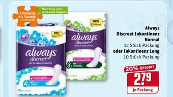 REWE Always Discreet Inkontinenz Normal oder Inkontinenz Long Angebot