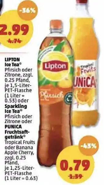 PENNY Lipton Ice Tea 1,5L, Sparkling Ice Tea oder Punica Fruchtsaftgetränk 1,25L Angebot