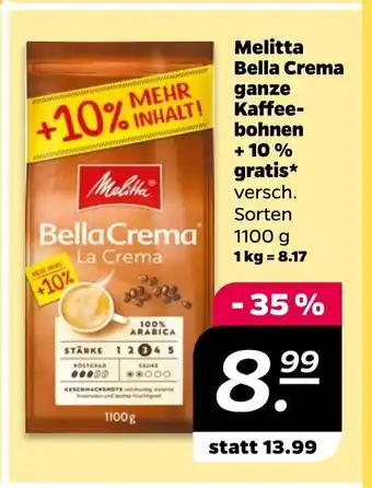 NETTO Melitta Bella Crema ganze Kaffeebohnen + 10% gratis Angebot