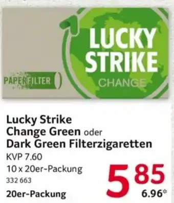 Selgros Lucky Strike Change Green oder Dark Green Filterzigaretten 20er Packung Angebot