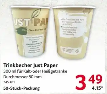 Selgros Trinkbecher Just Paper 50 Stück Packung Angebot