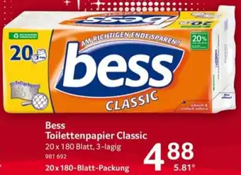 Selgros Bess Toilettenpapier Classic 20x180 Blatt Packung Angebot