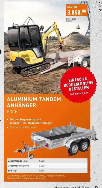 HKL Baumaschinen Center Aluminium Tandem Anhänger Angebot