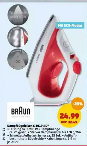 PENNY Braun Dampfbügeleisen Si1019.rd Angebot