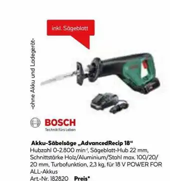 Hellweg Bosch Akku-säbelsäge „advancedrecip 18“ Angebot