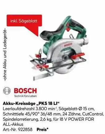 Hellweg Bosch Akku-kreissäge „pks 18 Li“ Angebot