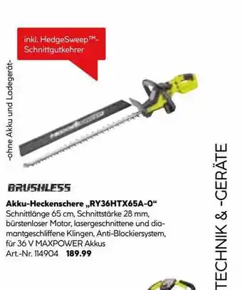 Hellweg Brusnless Akku-heckenschere „ry36htx65a-0“ Angebot