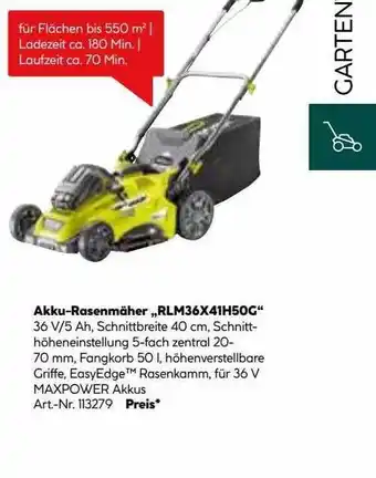 Hellweg Akku-rasenmäher „rlm36x41h50g“ Angebot