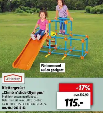 Lidl Lil' Monkey Klettergerüst „climb N' Slide Olympus“ Angebot