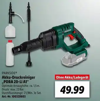 Lidl Parkside Akku-druckreiniger „pdra 20-li A1“ Angebot