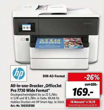 Lidl Hp All-in-one-drucker „officejet Pro 7730 Wide Format“ Angebot