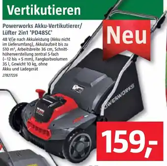 Bauhaus Vertikutieren Powerworks Akku-Vertikutierer/Lüfter 2in1 'PD48SC Angebot
