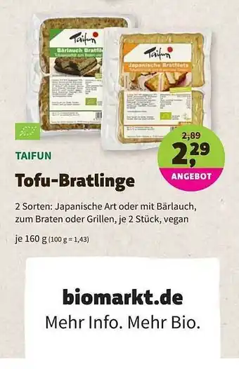 Aleco Biomarkt Taifun Tofu-bratlinge Angebot