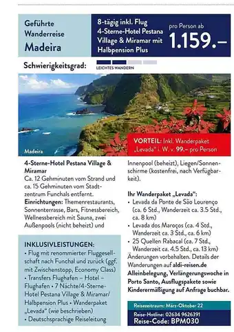 ALDI Nord Reisen Geführte Wanderreise Madeira Angebot