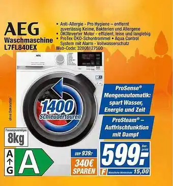 HEM Expert Aeg Waschmaschine L7fl840ex Angebot