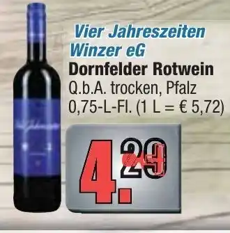 Profi Getränke Vier Jahreszeiten Winzer eG Dornfelder Rotwein 0,75L Angebot