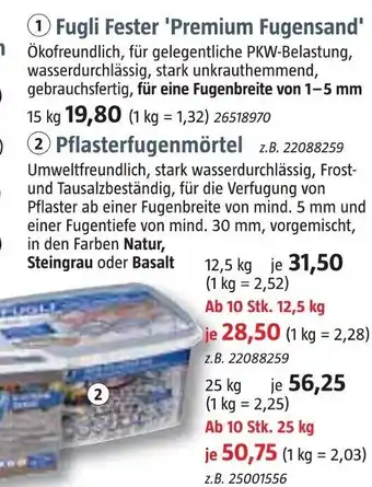 Bauhaus Fugli Fester Premium Fugensand oder Pflasterfugenmörtel Angebot