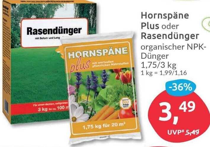Hornspne Plus oder Rasendnger 1,75/3kg Angebot bei Budni