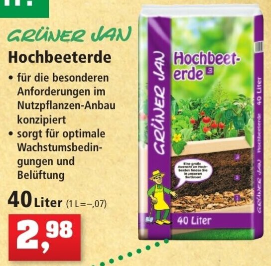 Grüner Jan Hochbeeterde 40L Angebot bei Thomas Philipps
