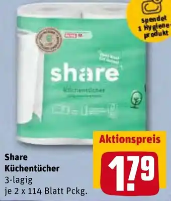 REWE Share Küchentücher 3-lagig, 2x114 Blatt Packung Angebot