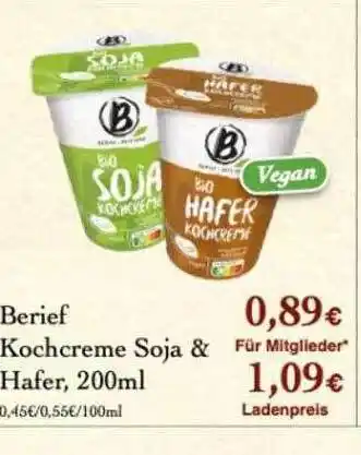 LPG Biomarkt Berief Kochcreme Soja & Hafer Angebot