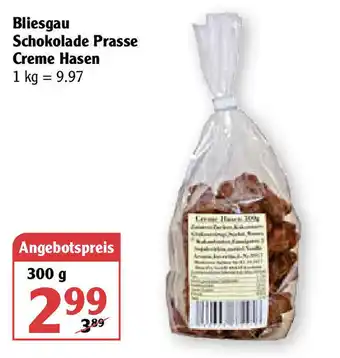 Globus Bliesgau Schokolade Prasse Creme Hasen 300g Angebot