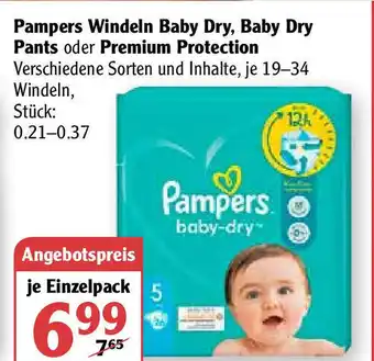 Globus Pampers windeln baby dry, baby dry pants oder premium protection Angebot