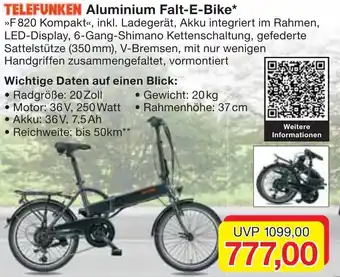 Jawoll Telefunken Aluminium Falt E-Bike F 820 Kompakt Angebot