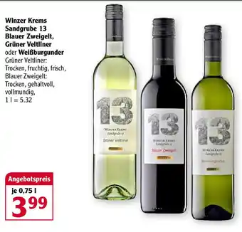 Globus Winzer Krems Sandgrube 13 Blauer Zweigelt, Grüner Veltliner oder Weißburgunder 0,75L Angebot