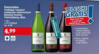 Hol'ab Getränkemarkt Fürstenfass Trollinger trocken/Lemberger halbtrocken/Riesling trocken Württemberg, QbA 1L Angebot