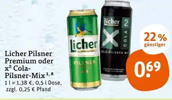 tegut Licher Pilsner Premium oder X2 Cola Pilsner Mix 0,5L Dose Angebot