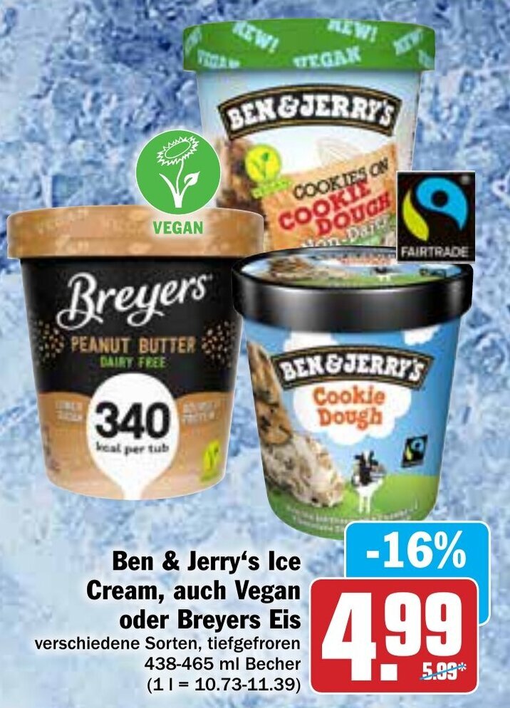 Ben & Jerry's Ice Cream, auch Vegan oder Breyers Eis 438465ml Angebot