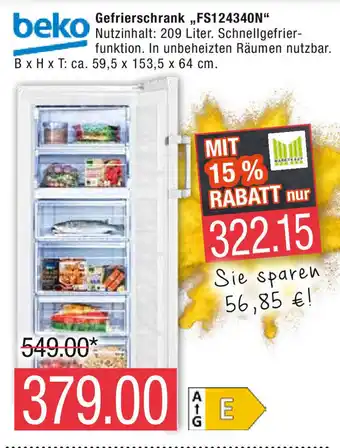 Marktkauf beko Gefrierschrank ,,FS124340N" Angebot