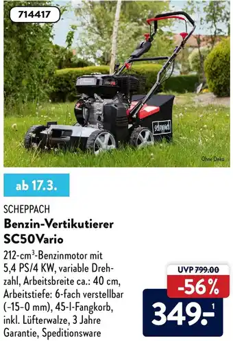 Aldi Nord Scheppach Benzin Vertikutierer SC50 Vario Angebot