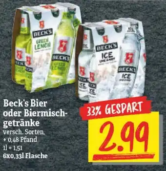 NP Discount Beck's Bier oder Biermischgetränke 6x0,33L Angebot