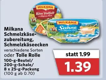 Combi Milkana Schmelzkäsezubereitung , Schmelzkäseecken oder Tolle Rolle 100g Beutel/200g Schale Angebot