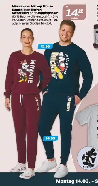 NETTO Minnie oder Mickey Mouse Damen oder Herren Sweatshirt oder Jogginghose M-2XL Angebot