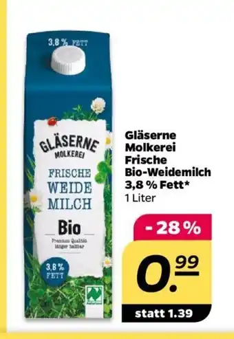 NETTO Glaserne Molkerei Frische Bio-Weidemilch 3,8% Fett 1 liter Angebot